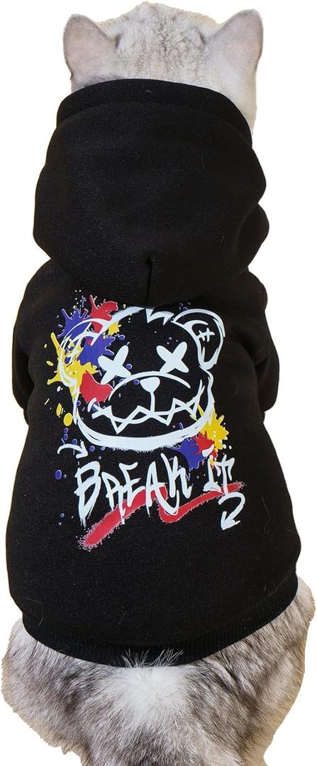 QWINEE Cartoon Bear Print Cat Hoodie Breathable Stretchy Sweatshirts with Hat Warm Cat Clothes for Large Cats Dogs Multicolor