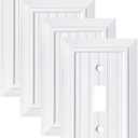 Pure White Classic Beadboard Wall Plates,Light Switch Covers,Electrical Outlet Covers, Switch Plates of Various Combination, Nature Bamboo Fiber Wall plate (1 Gang Toggle 4 Pack)