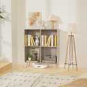 Lkeiyay Wooden 4 Cube Open Bookcase,2 Tier Mid-Century Bookshelf with Legs, Modern Storage Display Cabinet Organizer Bookshelves for Bedroom,Living Room,Office (Grey)