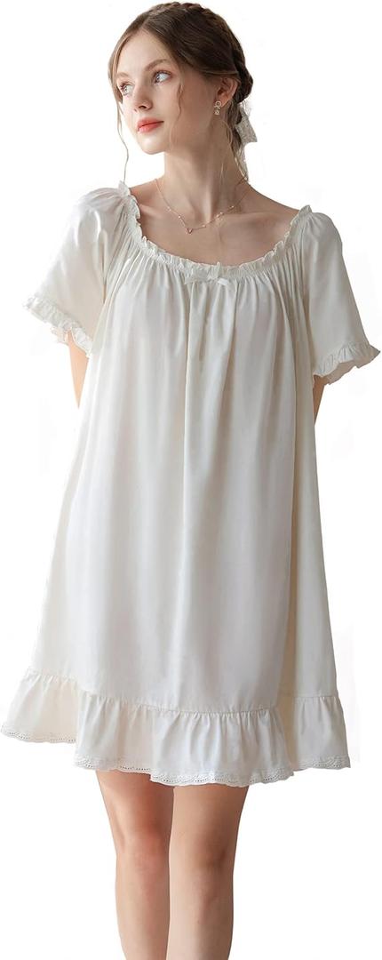Women's Cotton Nightgowns Vintage Lightweight Gown Sets Short Sleeve Princess Nightdress Size Small