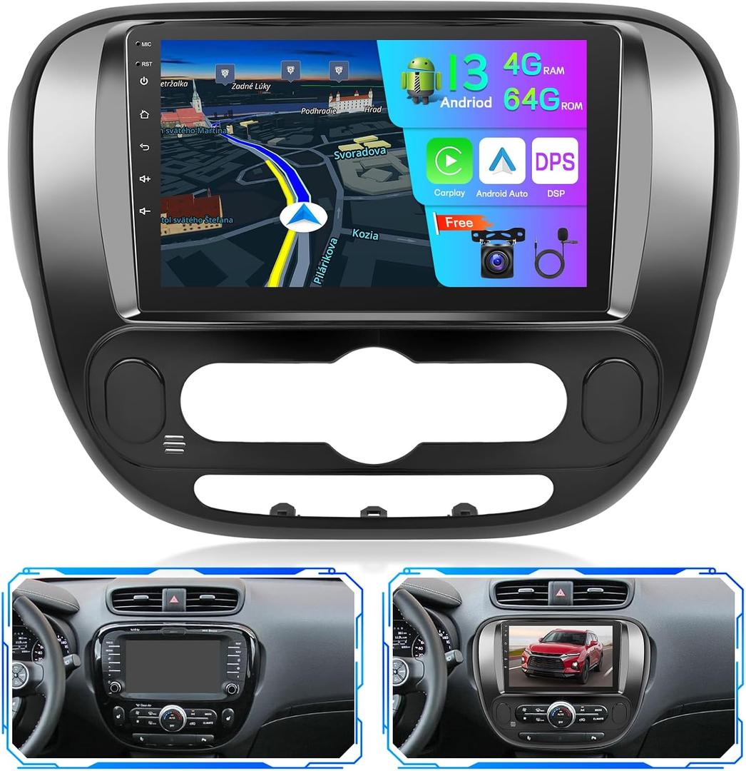 NHOPEEW Car Stereo for Kia Soul 2014-2019, [2+64G] 9 inch HD Touchscreen Android 13 Radio - Wireless Carplay and Android Auto, DSP, WiFi, GPS, Mirror Link, FM/RDS Radio, SWC + AHD Backup Camera