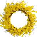 Bibelot 20inch Artificial Forsythia Flower Wreaths Spring Summer Fall Wreath Silk Leaves Wreath for Front Door Wreaths Porch Farmhouse Patio Garden Home Decor (Yellow) (Yellow)