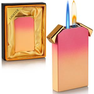 Dual Flame Lighter, Switchable Torch Jet Lighter & Soft Flame Lighter, Refillable Butane Lighter, Cool Pipe Lighters, Unique Gifts for Family Friend Men(Pink,Without Fuel) (Pink-yellow Gradient)