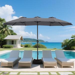 15ft Patio Umbrella with Base Included, Rectangle Oversized Double Sided Pool Umbrellas, Large Table Umbrella Outdoor for Market, Deck, Garden (Grey)