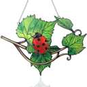 Plant Suncatcher Glass, Stained Glass Suncatcher Plant Window Hanging, Unique Nature Lover Gifts Leaf (Leaves & Ladybug)