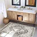 Freyja Washable Rugs 3x5 Area Rug, Soft Non Slip Distressed Indoor Door Mat, Vintage Thin Floral Rugs for Bedroom Bathroom Floor Kitchen Entryway Laundry Room Decor (Rustic Brown)