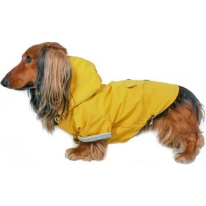 DJANGO Highland Dog Jacket & Raincoat  Water-Repellent, Lined Dog Coat with Hood, Adjustable Fit & Harness Hole  Lightweight Rain & Wind Jacket for Small & Medium Dogs up to 30 lbs (Yellow, Medium)