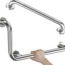Brushed Nickel L-Shaped Grab Bar 12x24 Inch + Knurled Shower Grab Rail 20 Inch, Zepolu Stainless Steel Toilet Safety Bar 90 Degree, Angled Balance Support Assist Bar, Bathroom Mobility Aid Handrail