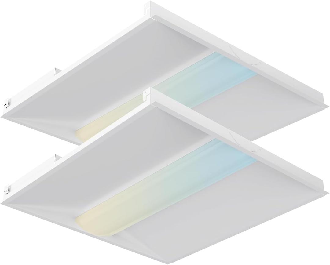 2x2 LED Troffer Light,4CCT Tunable (3000K-5000K) & 5-Step Wattage Selectable (20W-40W) Max 5600LM,0-10V Dimming Drop Ceiling Lights,ETL Listed,100-277V,2-Pack
