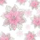 Geosar 36 Pcs 3 Size Christmas Poinsettia Flowers 3'' 4'' 6'' Tree Decorations Glitter Faux Flowers Xmas Artificial Poinsettia Ornaments New Year for Party Favor(Pink)