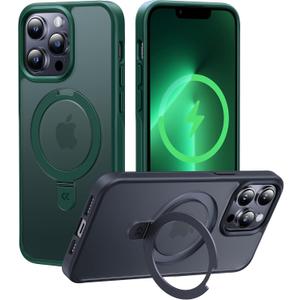 CASEKOO Designed for iPhone 13 Pro Max Case with Magnetic Invisible Stand [Military Drop Protection] [Compatible with MagSafe] Shockproof Translucent Matte Slim Promax Phone Cover 6.7", Green