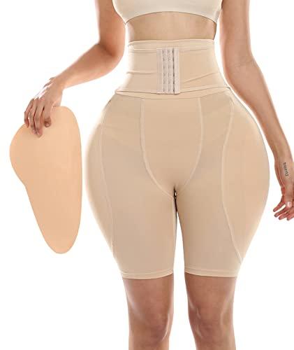Hip Pads for Women Shapewear Butt Lifter Body Shaper with Butt Pads Hip Padded Shapewear Enhancer to Make Butt Bigger, Beige (High Waist With Hooks), M
