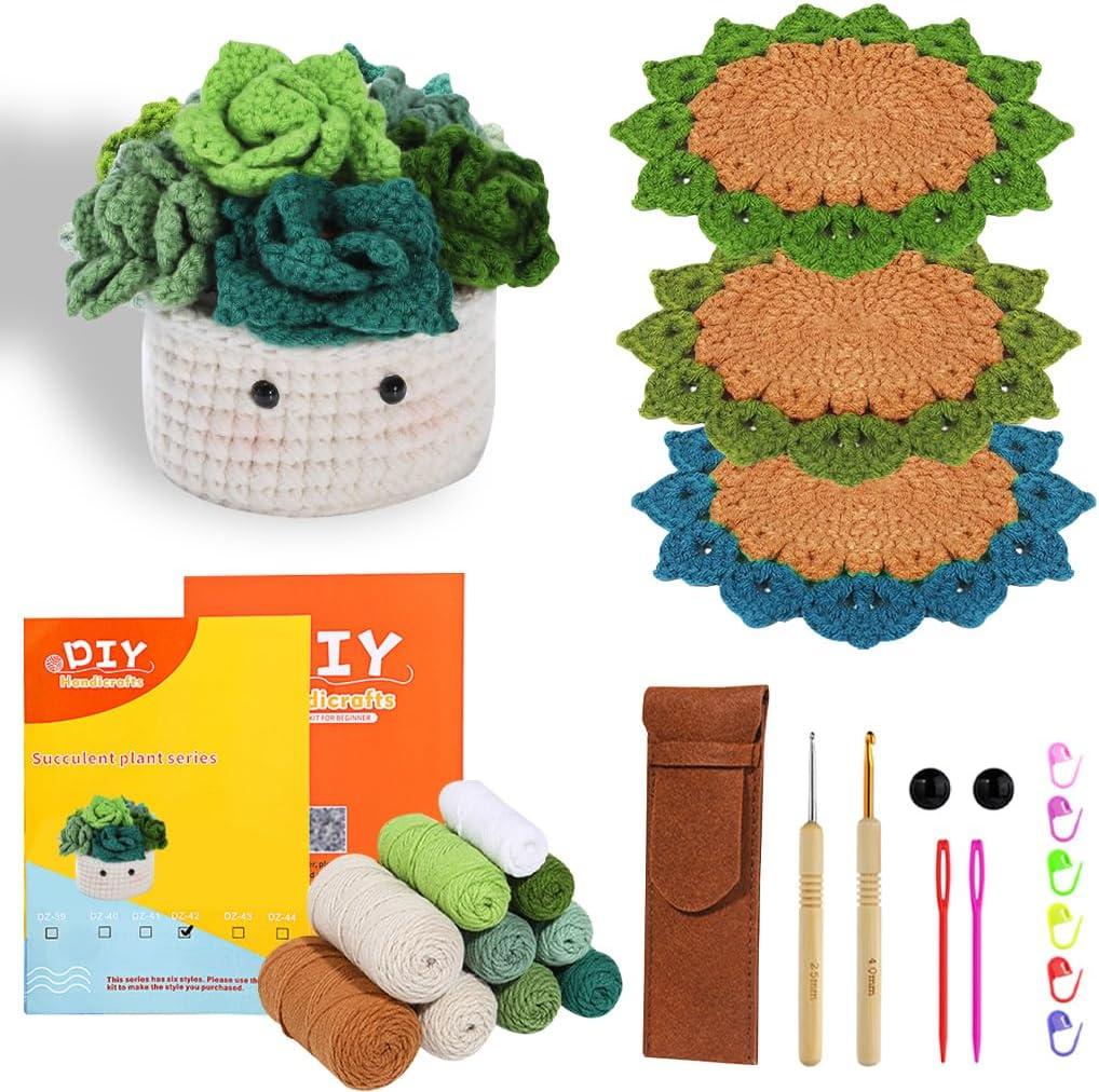 KyeeaDIY Crochet Kit for Beginners, Crochet Starter Kits for Adults, Animals, Plants, Coasters Crochet Kits with Step-by-Step Video Tutorials, Complete Crochet Kit for Crafty Lovers 