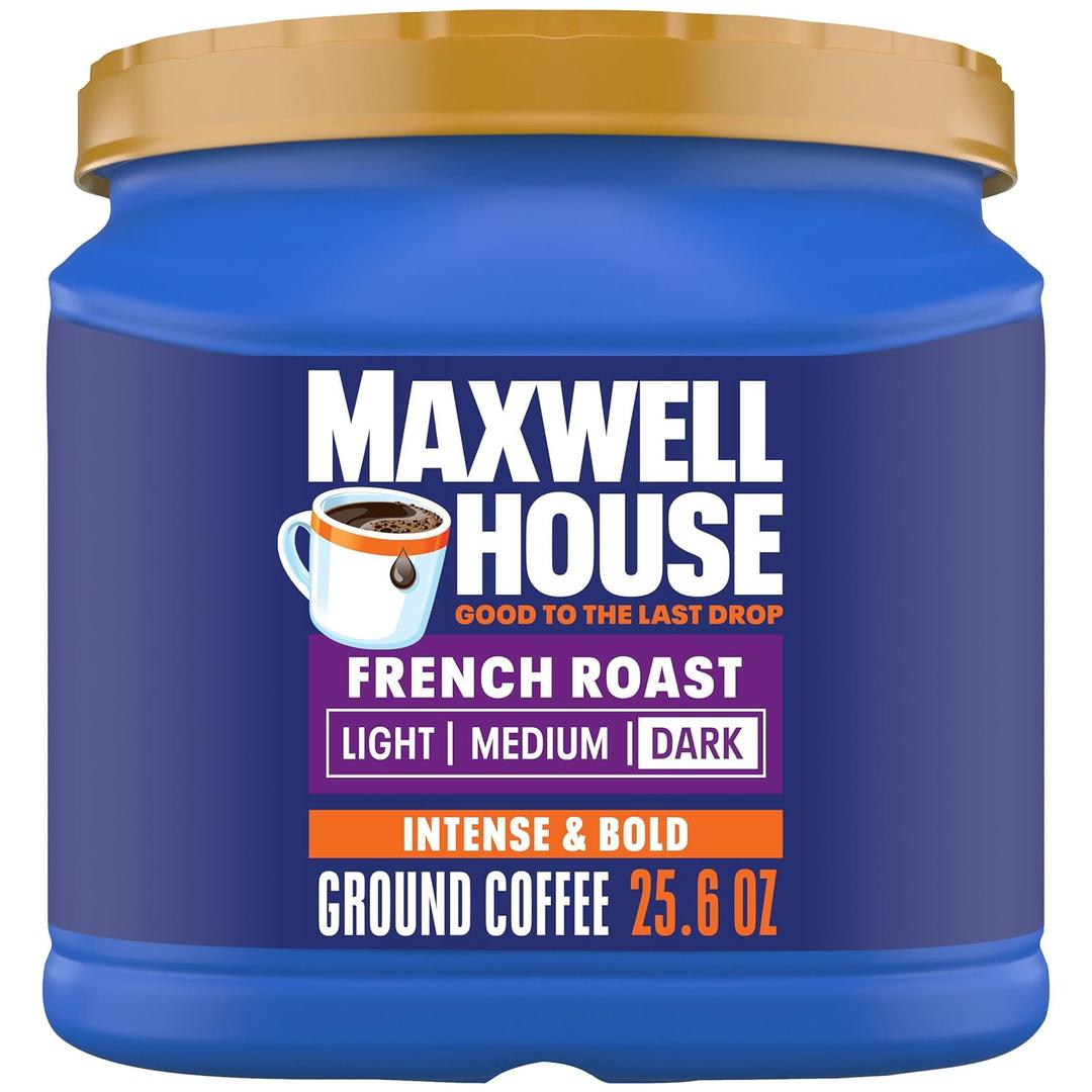 Maxwell House French Roast Dark Roast Ground Coffee, 25.6 oz Canister (EXP 03/30/26)
