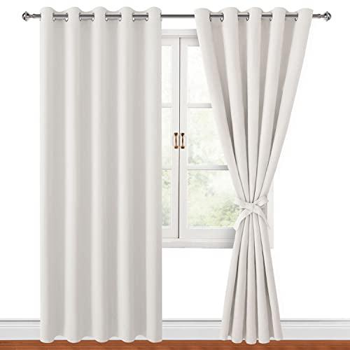 Hiasan Blackout Curtains for Bedroom, 60 x 84 Inches Long - Thermal Insulated & Light Blocking Window Curtains for Living Room/Kids Room, 2 Drape Panels Sewn with Tiebacks, Ivory