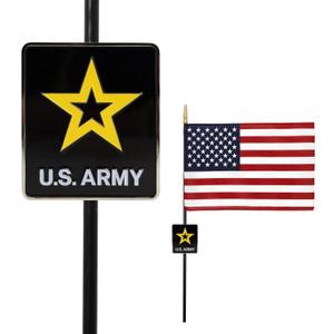 US Army Veteran Grave Marker with American Flag - 30" Tall Cemetery Graveside Memorial with Officially Licensed Military Seal - by Allied Flag