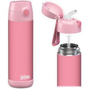 Jarlson Kids Water Bottle CHARLI [18OZ] - Stainless Steel Thermo Bottle with Straw - Insulated, Spill Proof Waterbottle for School & Sports - Thermo Tumbler for Boys & Girls (Pink)