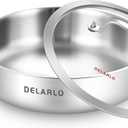 DELARLO Tri-Ply Stainless Steel 3QT Saute Pan With Lid, 12 Inch Deep Frying Pan, Induction Large Skillet, Cooker Pan, Dishwasher & Oven Safe