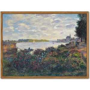 Framed Claude Monet Wall Art  Vintage Landscape Painting Wall Decor, Impressionist Living Room Wall Art, Classic Aesthetic Canvas Prints for Bedroom Kitchen Bathroom  12"x16" (Seine River)
