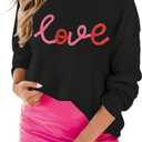 MARZXIN Women 2026 Casual Holiday Love Sweaters Round Neck XOXO Sweater St Patrick Tops Merry Christmas Heart Sweatshirt (Black, S)