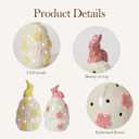 WDS WONDROUS Light Up Easter Decorations Bunny and Egg Figurines Set, LED White Easter Spring Home Decor, Ceramic Rabbit Egg Sculpture for Farmhouse Tabletop Centerpiece Wedding Gifts 2PCS