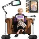 30X 10X Extra Large Floor Magnifying Glass with Light and Stand,7-inch Adjustable Height Floor Magnifying Lamp,2 in 1 Lighted Magnifiers for Close Work, Sewing, Crafts, Hobbies, Reading, Black