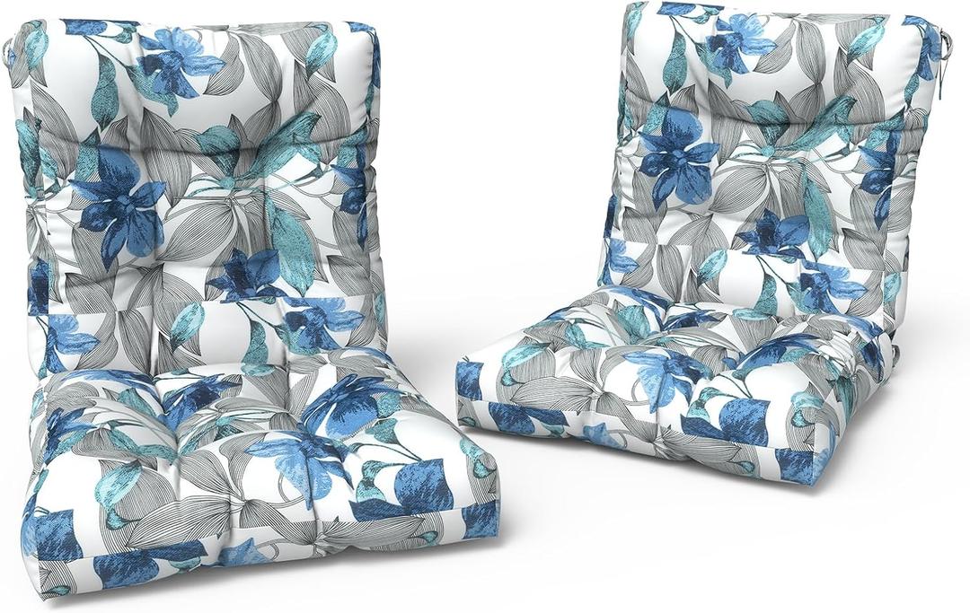 LVTXIII Outdoor Low Back Chair Cushions, Seasonal Replacement Adirondack Chair Cushion with Ties, Patio Waterproof Seat Cushions for Home Garden Use, 21 W x 21 D, Set of 2, Clemens Noir Blue