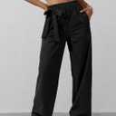 Women's Wide Leg Pants Y2K Trendy Elastic Waist Track Pants Baggy Tie Knot Trousers with Zipper Pockets Streetwear Casual (Large, Black)