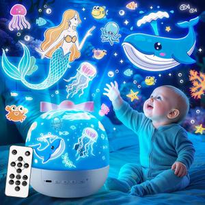 PIKOY Star Projector for Kids Gifts, 15 Films+15 Soothing Sounds Machine Baby Night Light Projector, Remote 360 Rotation Fruit Ocean Star Lights for Ceiling Decor, Kawaii Birthday Gifts Girls Toys
