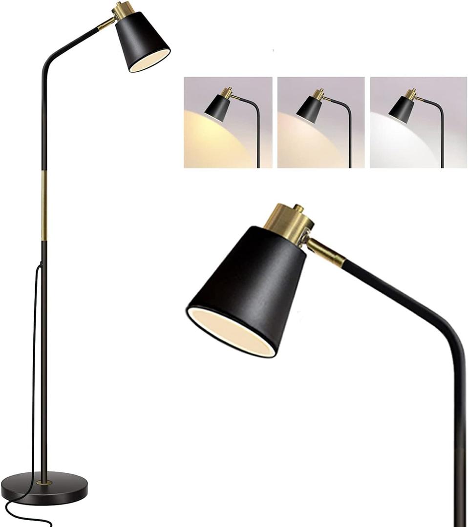 Floor Lamp, 3-Color TemperatureFloor Lamps for Living Rooms & Bedrooms, Farmhouse Reading Lamp - Standing, Adjustable Metal Heads Indoor Task Lighting for Living Room Bedroom Office (3-Color Black)
