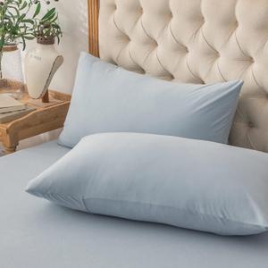 PURE ERA Jersey Knit Pillowcases 100% T-Shirt Cotton Super Soft Comfy Breathable, Set of 2, Queen 20" x 30", Solid Light Blue