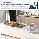 Kitchen Sink Workstation,32"x19" Stainless Steel Undermount Single Bowl Sink Built-in Ledge Drop In Workstation Sink Design For Placing/Sliding Accessories-Cutting Board,Drying Rack,Colander