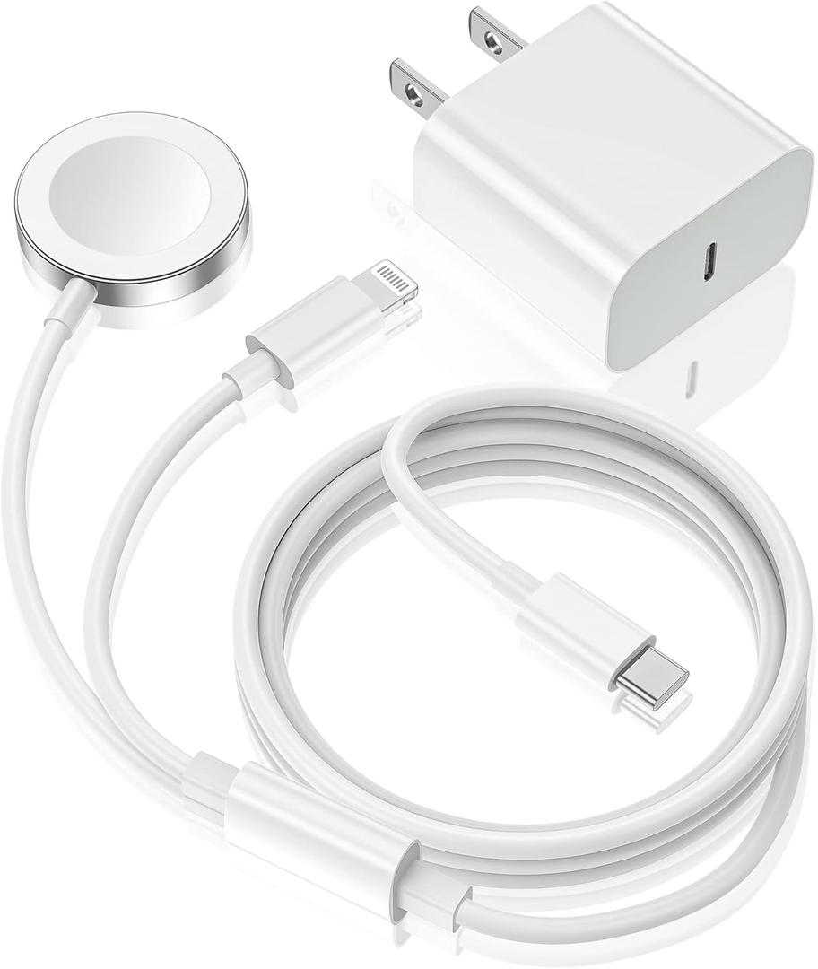 Apple Watch Charger,Upgraded 2-in-1 USB C Fast iPhone Watch [Apple MFi Certified] 6FT Magnetic Charging Cable with 15W Wall Charger Block for iWatch Series SE/8/7/6/5/4/3/2/1&iPhone 14 (White)