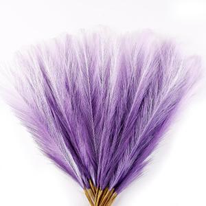 Pampas Grass Small, 30 Pcs 17" Faux Pampas Grass Short Decor, Pompas Grass Flower Arrangement and Vase Filler for Boho Home Wedding Decoration (Purple Gradient)