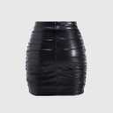 Women's Sexy Ruched Bodycon Skirt High Waist Solid Color Mini Skirts Party Club Wear (Black, M)