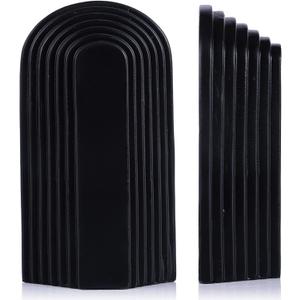 Heavy Duty Book Ends for Shelves, Set of 2 Resin Decorative Bookends for Heavy Books, Layered Arch Book Stoppers, Modern Minimalist Bookshelf Decor, Matte Black Finish for Office and Home Use