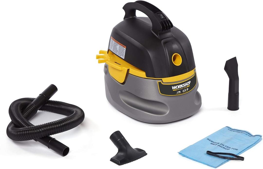 WORKSHOP Wet/Dry Vacs Shop Vacuum WS0255VA 2.5-Gallon 1.75 Peak HP Portable Wet Dry Vacuum Cleaner with Filter Bag, Hose and Attachments for Cleaning in the Home
