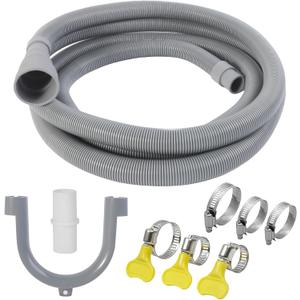 10 FT Washing Machine Drain Hose, Universal Dishwasher Drain Hose Kit, Including a 10 FT Dishwasher Drain Hose Extension, 1 White Extension Joint, 6 Steel Clamps and U-Shaped Elbow Hose Bracketr