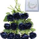 LetuoClips 52 PCS  Roses Artificial Flowers, Fake  Roses Bouquet,White Artificial Silk Roses with Stems for Wedding Flowers Decoration, Valentines Day Mothers Day, Bridal Bouquet Roses Navy Blue