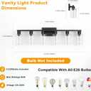 6-Light Bathroom Vanity Light Black ,Vanity Lights Rust Proof Moisture-proof Easy to Cleanwith Clear Glass Shades Large Black Bathroom Light Fixture for Bathroom for Mirror Bathroom Wall Light