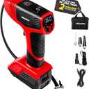 BULLSEYE PRO Tire Inflator with Pressure Gauge, Compact and Portable, Automatic Shut Off, 150 PSI Max, USB Home Rechargeable and Cord for Vehicular Use As Seen On TV (9475) (Red)