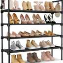 LANTEFUL 4 Tier Shoe Rack for Closet Shoe Organizer with 5 Hooks, Long Shoe Shelf Storage for Shoe and Boot Stackable Free Standing Shoe Rack for Entryway, Garage, Small Spaces, Dorm, Black