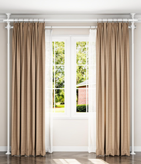 Tension Double Curtain Rods for Windows by EZFurni,31 to 83 Inch Wide, Adjustable No Drill Curtain Rods for Living Room,Bedroom,Decorative Window Treatment,Renter Friendly,39 to 130 Inch Height,White