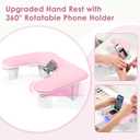 LIONVISON Arm Rest for Nails Tech: U Shaped Ergonomic Nail Hand Rest Stand PU Leather with Rotating Phone Holder for Nail Salon Manicurist (Pink)