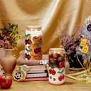 Halloween Cups 2 Pcs, 18 oz Skull Glass Cups with Lids and Straws Ghost Mug Glass Tumbler Mason Jar Iced Coffee Can, Spooky Gifts Boo Basket Stuffers Drinking Glasses Halloween Decorations