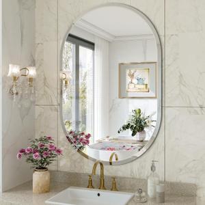 Frameless Oval Mirror, 24"x36" Beveled Oval Vanity Mirrors for Bathroom, Wall Mounted Mirror for Bedroom, Entryway, Living Room, Hangs Horizontally or Vertically