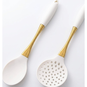 2-Piece White and Gold Silicone Cooking Utensils, Kitchen Essentials for Home Apartment, Silicone Kitchen Gadgets Spatula for Nonstick Cookware