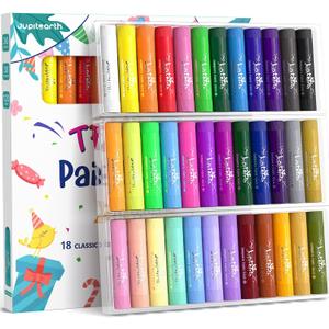 JUPITEARTH 36 Colors Tempera Paint Sticks with 120 PDF Coloring Pages and 30 Stickers, Quick Drying, Smooth, Non-Toxic and Washable Paint Sticks for Kids Drawing on Pumpkin, Wood, Rock, Glass