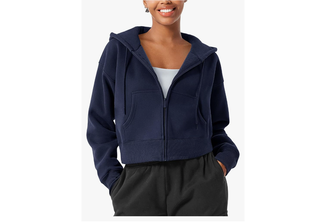 YEOREO Zip Up Hoodies for Women Fleece Pullover Cropped Crew Neck Sweatshirts Katrine Fall Winter Clothes with Pockets D, S