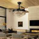 42" Black Crystal Chandelier Ceiling Fan with Lights Modern Dimmable Fandeliers LED Invisible Fandelier Crystal Chandelier Fan 3 in 1 Color with Memory Function